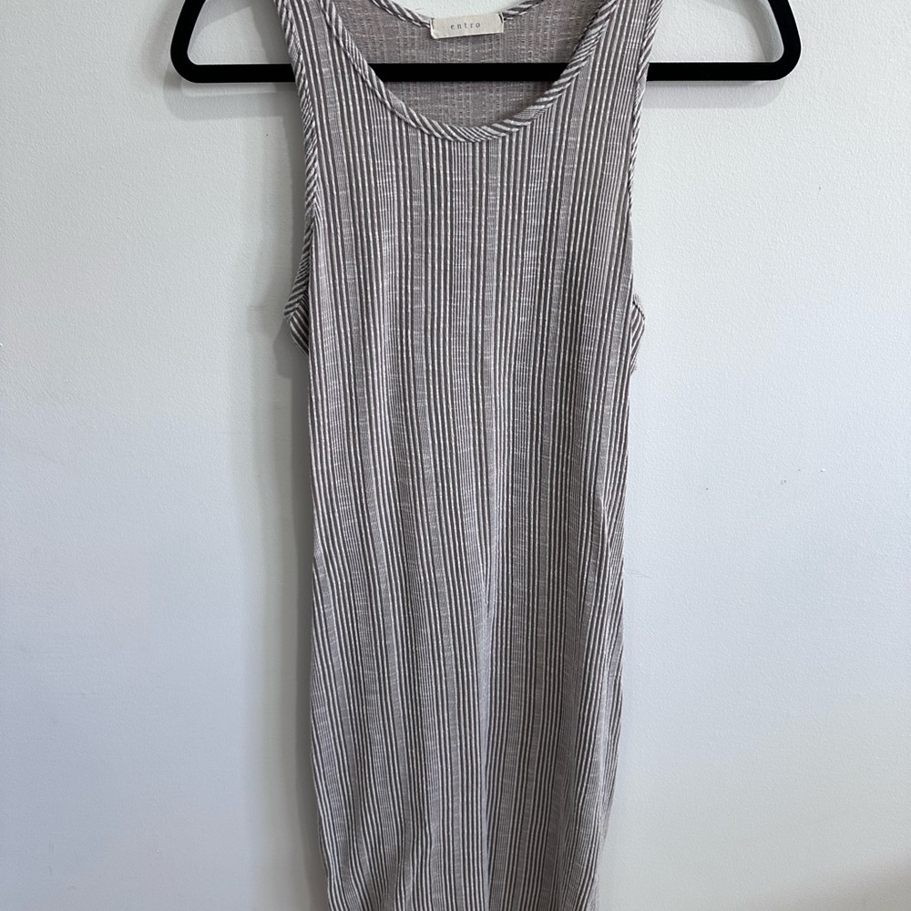Entro Gray Striped Sleeveless Dress with Side Slits
